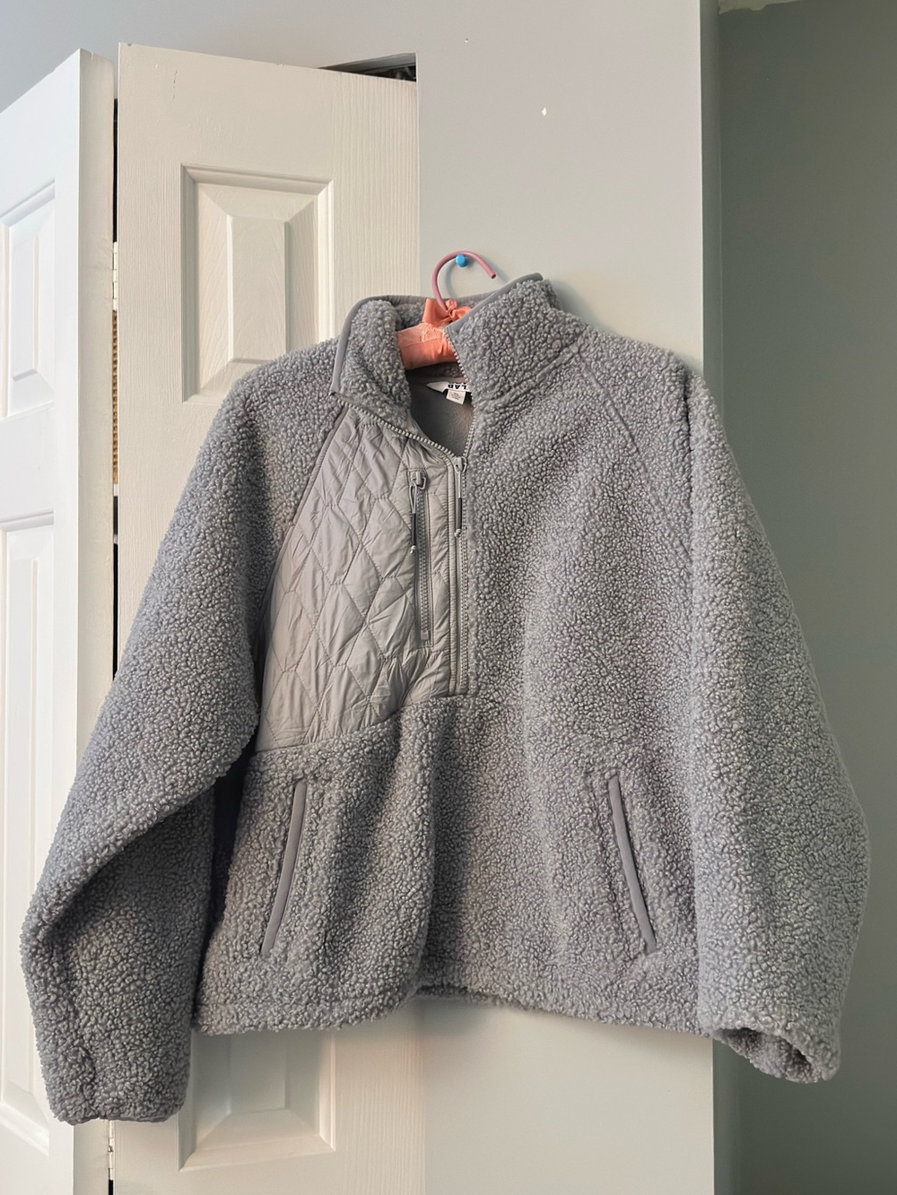 JoyLab Grey Sherpa Quilted-Pocket Jacket